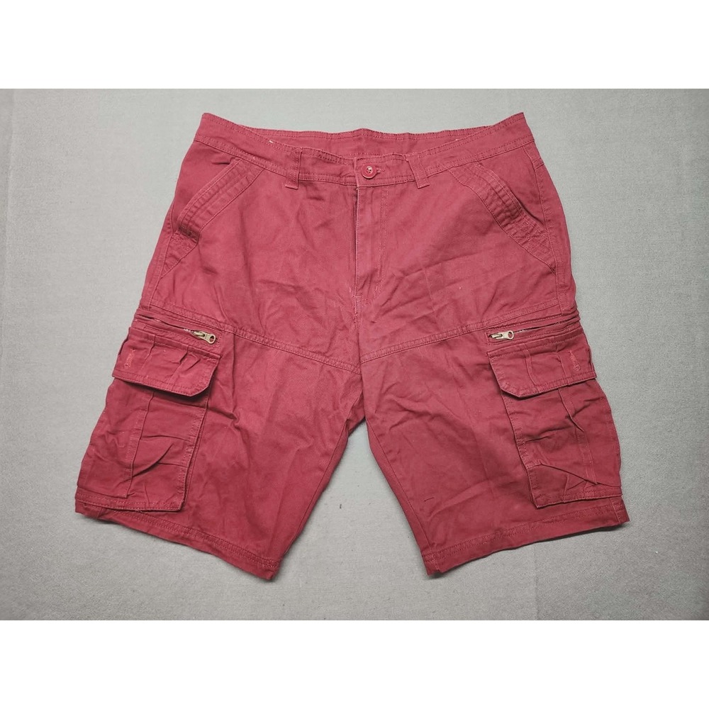 Mens Burgundy Red Cotton Cargo Shorts Utility Multi-Pocket Size 33